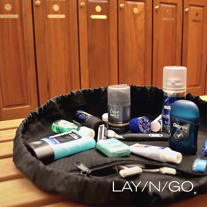 Lay-n-Go Drawstring Toiletry Bag - Water-Resistant 4-In-1 Lay Flat Toiletry Bag - Durable, Easy-To-Clean Travel - For Men & Women - Machine Washable & Compact (20", Grey)