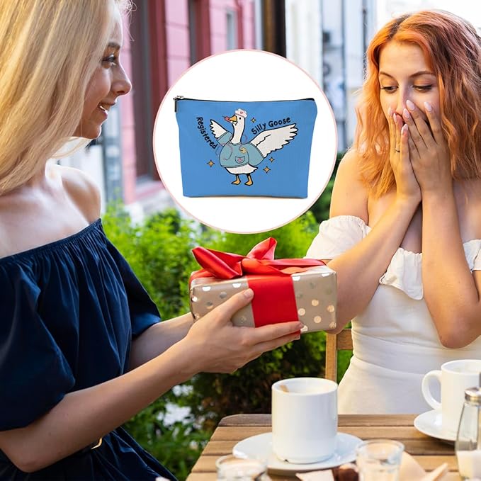 Nurse Practitioner Gifts Makeup Bag, Nurse Accessories Funny Goose Cosmetic Bag, Travel Organizer Zipper Pouch Thank You Nurses Week Gifts for Women Registered Nurses Physician Assistant, Blue