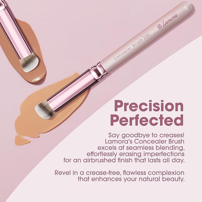 Lamora Concealer Makeup Brush Under Eye - Mini Angled Flat Top Kabuki Nose Contour Brush - Ideal for Concealing Blending Setting Buffing with Powder Liquid Cream Cosmetic - Pro Small Foundation Brush