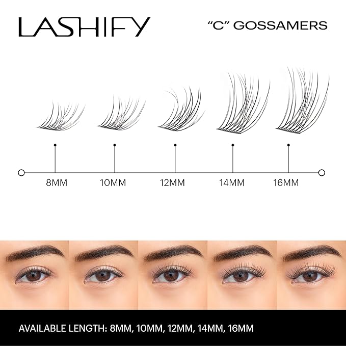 Lashify Curl 16mm Gossamer Eyelash Extensions Refill, Black, DIY False Lashes for a Natural Look