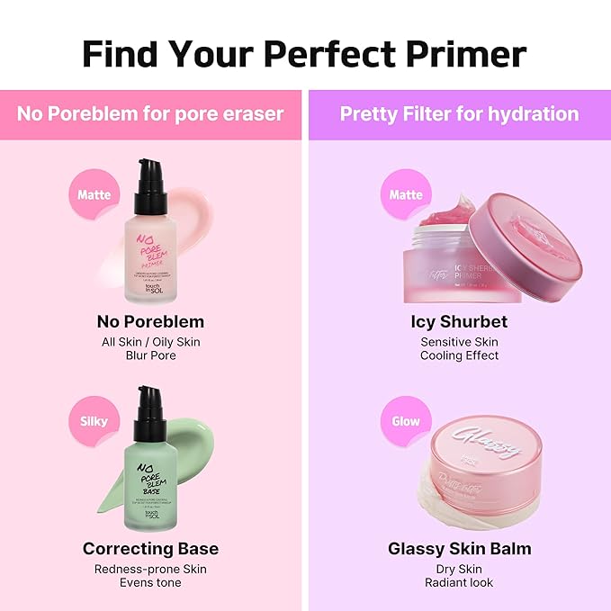 TOUCH IN SOL No Poreblem Primer – Pore Primer for Korean Makeup, Mattifying Primer for Oily Skin, Pore Eraser for Large Pores, Blurring Finish from K Beauty (1.01 fl.oz/30ml)
