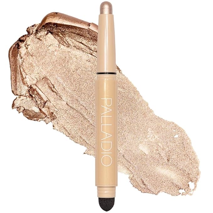 Palladio Waterproof Eyeshadow Stick with Blending Sponge, Long Lasting & Effortless Application, Smudge Free & Crease Proof Formula, Matte & Shimmer Shades, Buildable Eye Shadow (Champagne Shimmer)