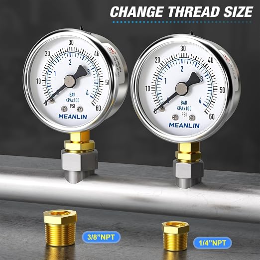 MEANLIN MEASURE 0~60Psi Dry Pressure Gauge Stainless Steel 1/8" NPT 2" FACE - Image 3