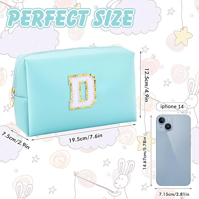 Gifts for Girls Initial Makeup Bag Personalized Cosmetic Bag with Zipper Cute Travel Toiletry Bag Waterproof PU Preppy Makeup Pouch Birthday Gift for Teen Girls Women(Blue D)
