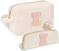 Personalized Initial Makeup Bag Trendy Stuff Corduroy Cosmetic Bag Travel Toiletry Bag, Christmas/Thanksgiving/Halloween Gifts Makeup Organizer Case for Women Girls Mom Girlfriend Wife - White