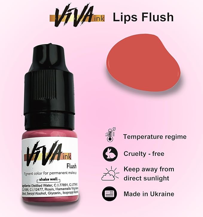 Lip Pigment – Flush – Permanent Lip Makeup – Microblading Ink for Durable and Colorful Lips – Long Lasting Color Lip Cosmetics (0.2 oz)