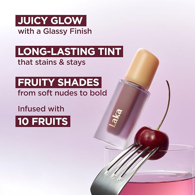 Laka Fruity Glam Tint, Glowing Lip Stain with Wide Color Spectrum, Hydrating & Lightweight Texture, Long-Lasting Bold Stain, Non-Sticky, Vegan, K-Beauty (#105 Cold, 4.5g/0.15oz)