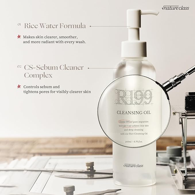 R199 Rice Cleansing Oil- Fast Emulsification, Pore-Cleansing, Blackhead Removal without Clogging Pores, Makeup Dissolving, and Hydrating Formula, Korean Skincare 6.76 Fl Oz