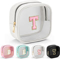 YOOLIFE Initial Make Up Bag Travel Toiletry Bag, Clear Makeup Bag Preppy Cosmetic Bags Organizer Travel Essentials Gifts for Women Teen Girlfriend Teacher Mom Birthday Mothers Day Gifts White T