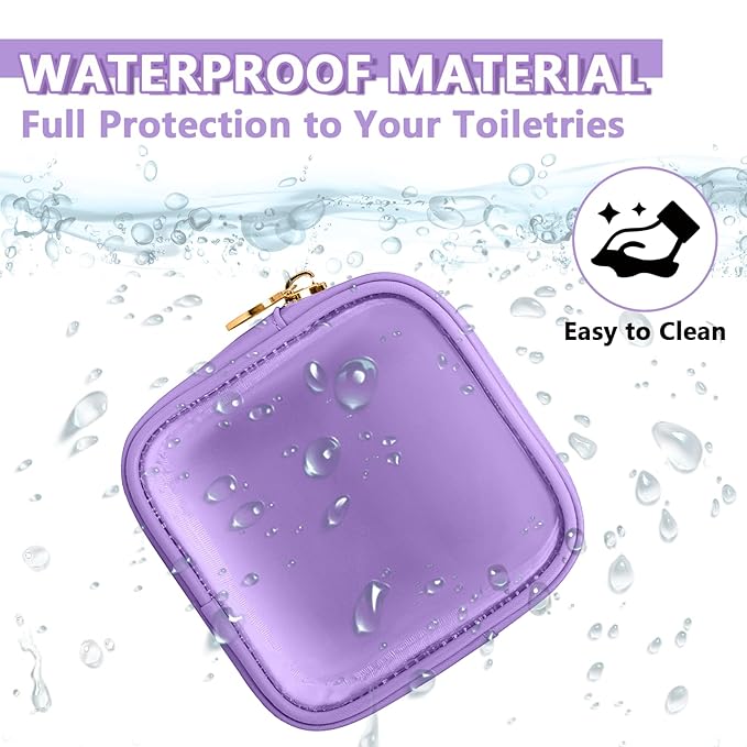 Clear Mini Makeup Bag for Purse, Small Nylon&PVC Cosmetic Travel Bag TSA Approved Toiletry Bag with Zipper, Preppy Transparent Makeup Travel Bag Coin Purse for Women Men Girls(Mini-Purple)