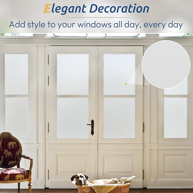 rabbitgoo Window Privacy Film, Frosted Glass Window Clings, Static Cling UV Heat Blocking Door Stickers for Home Bathroom, Removable Indoor Decal Coverings Day and Night, Pure, 11.8 x 78.7 Inches