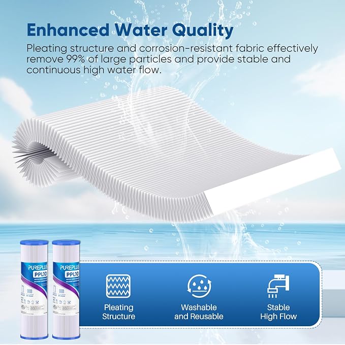 PUREPLUS 20 Micron 10"x2.5" Whole House Pleated Sediment Filter - Image 4