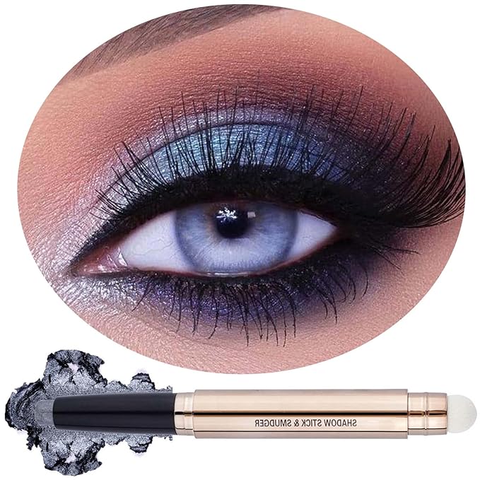 Gray Silver Smokey Eyeshadow Stick Cream Shimmer Smooth Glitter Eye Shadow Pencil Hypoallerge Waterproof Long Lasting Eyeshadow Pen Highlighter Stick Eye Liner Multi-Dimensional Eyes Look 10