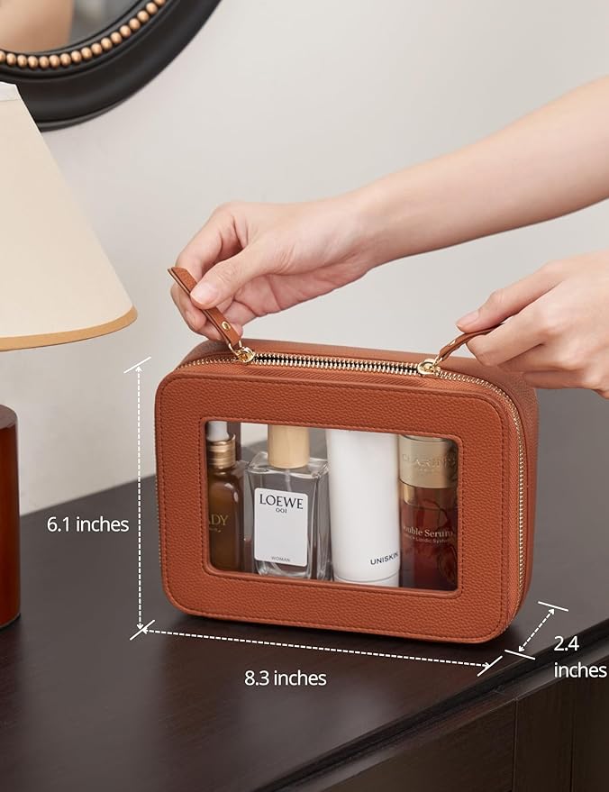 Popvibe Clear Makeup Bag Travel Cosmetic Case Transparent Toiletry Bag with Zipper, Portable Make Up Organizer Traveling Compact Car Bag for Essentials