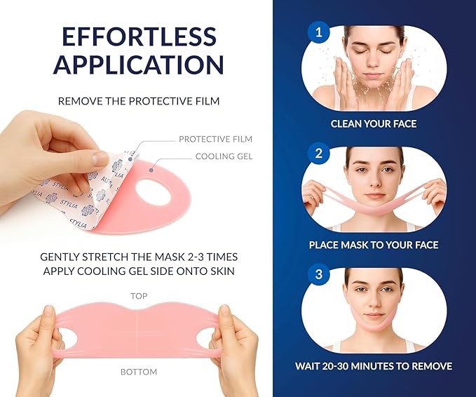 STYLIA V Line Lifting Collagen Mask - Lift, Firm & Contour Jawline - Tightening Double Chin Strap with Hyaluronic Acid & Aloe - Neck Lift & Face Tightening Mask - Jawline Shaper Face Lift Tape (10PC)
