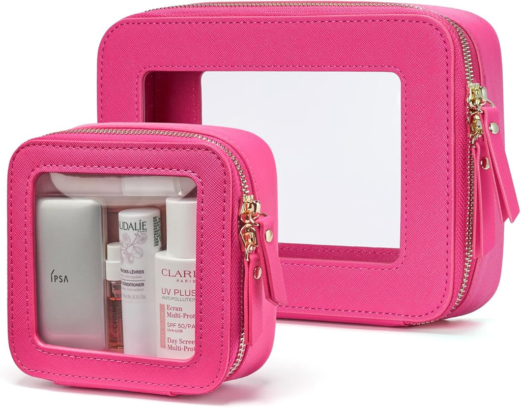 Popvibe Clear Makeup Bag Travel Cosmetic Case Transparent Toiletry Bag with Zipper, Portable Make Up Organizer Traveling Compact Car Bag for Essentials