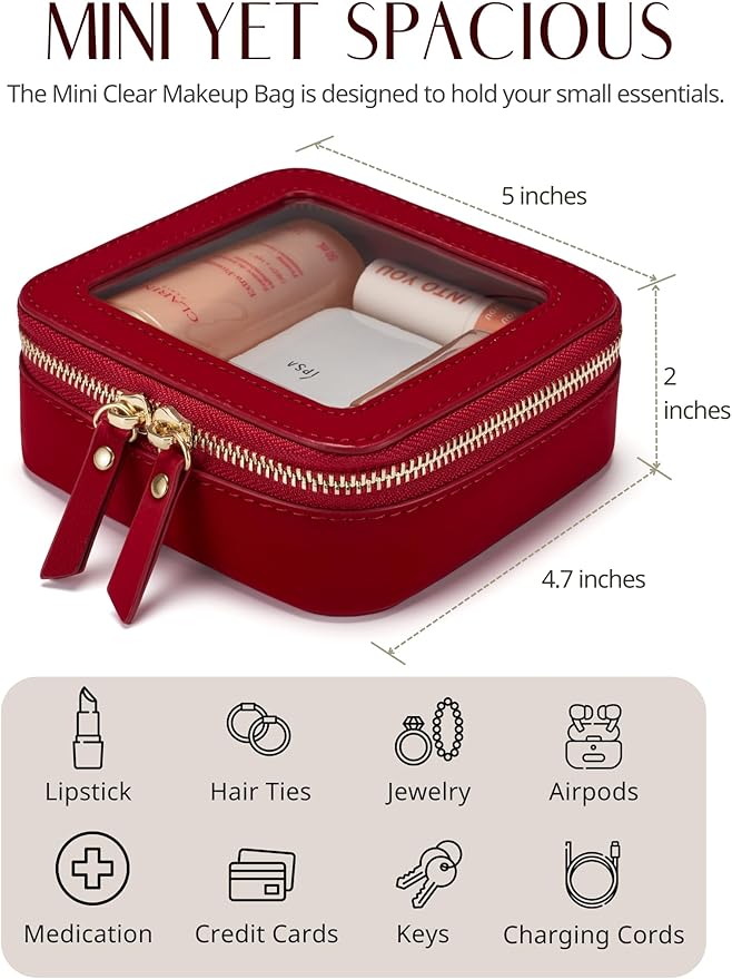 Popvibe Clear Makeup Bag Travel Cosmetic Case Transparent Toiletry Bag with Zipper, Portable Make Up Organizer Traveling Compact Car Bag for Essentials