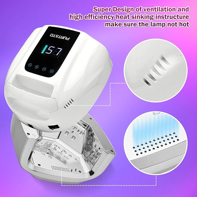 Professional Rechargeable 96W UV LED Portable Cordless UV Light for Nail Lamp Machine with Removable Stainless Steel Bottom,4 Timer Setting and Smart Sensor Nail Dryer (White)