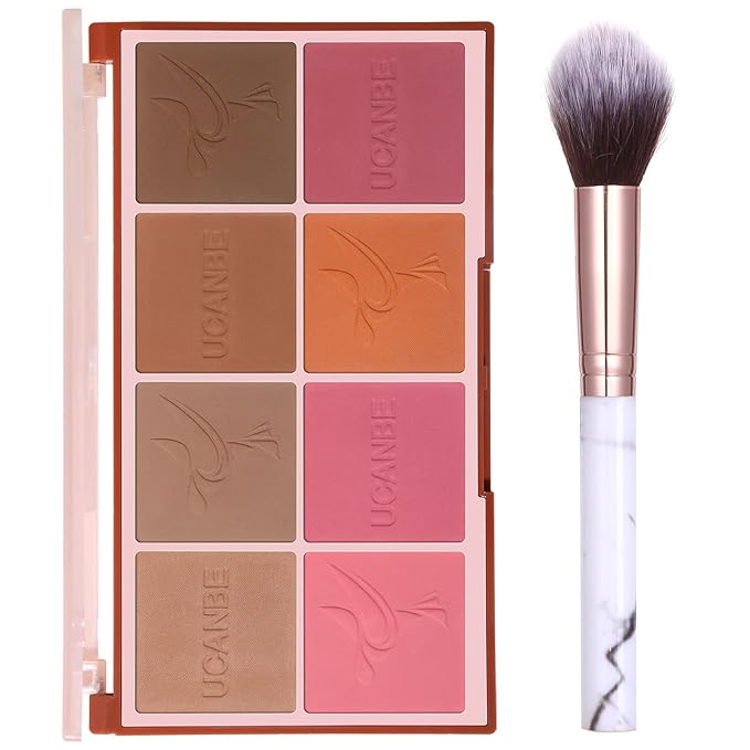 8 Colors Face Matte Blush Palette Shading Blusher - Buildable Facial Cheek Blusher Contour Bronzing Pressed Powder Makeup Pallet Women Gift Set (8 Colors Blush Contour Palette with brush)