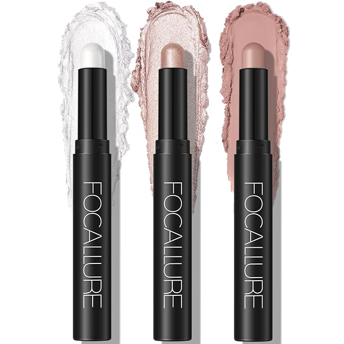 FOCALLURE 3PCS Cream Eyeshadow Stick Sets,Matte and Shimmer Eye Brightener, High Pigmented Crease-proof Pencil,Long Lasting Eye Shadow Highlighter Makeup,Starlight Pink