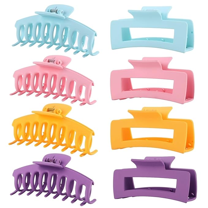 LuSeren 8 Pack Colorful Hair Clips for Women 4.3 Inch Large Hair Claw Clips for Women Thin Thick Curly Hair, Big Banana Clips,Strong Hold jaw clips