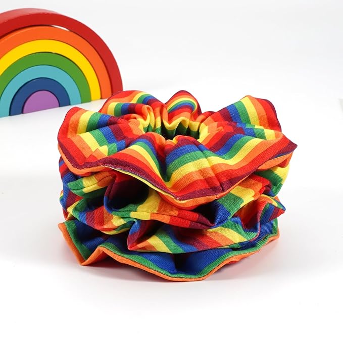 4pcs Rainbow Hair Ties Colorful Pride Hair Scrunchies for Women Girls LGBT Gay Elastic Stripe Rainbow Ponytail Holder Gifts Hair Accessories