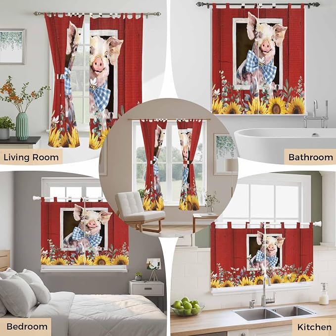Pig Sunflowers Bedroom Curtains 63 Inch Length, Window Curtains Tab Top - Image 7