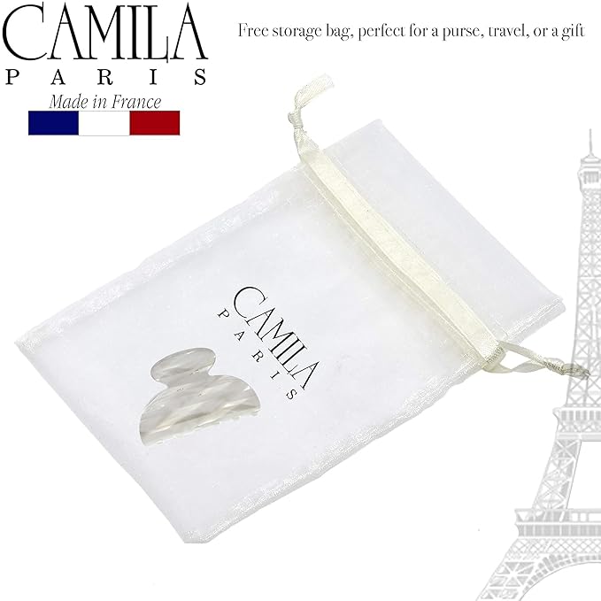 Camila Paris CP3071 French Hair Clip for Women, Handmade, White, Small, Girls Hair Claw Clips Jaw, Durable Styling Hair Accessories for Women, Strong Hold No Slip Grip, Made in France