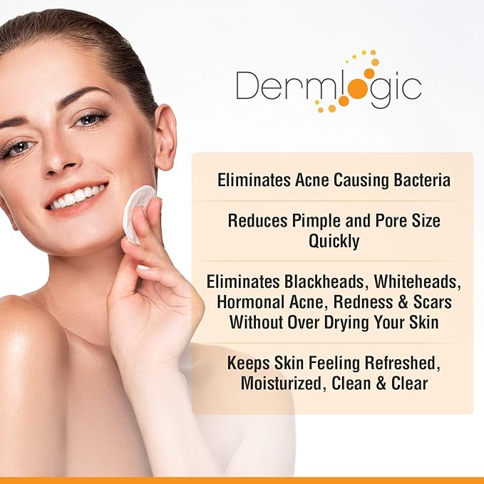 Acne Treatment Pads-Contains Glycolic, Lactic, Salicylic Acid. Eliminates Oily Skin, Clogged Pores & Cystic Breakouts. Removes Dark Spots, Whitehead & Blackhead Pimples for Face & Body.