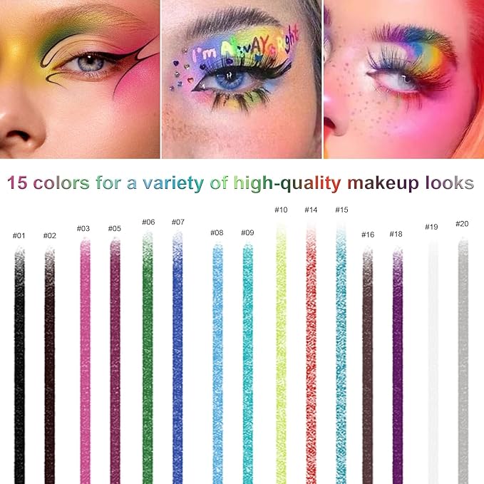 Colorful Eyeliner Pen Set, 15Colors Eye Shadow Pencil, Pearl Eyeliner Kit Metallic Glitter Colored Eye liner for Women Eye&Lip Liner Professional Waterproof Eye Makeup