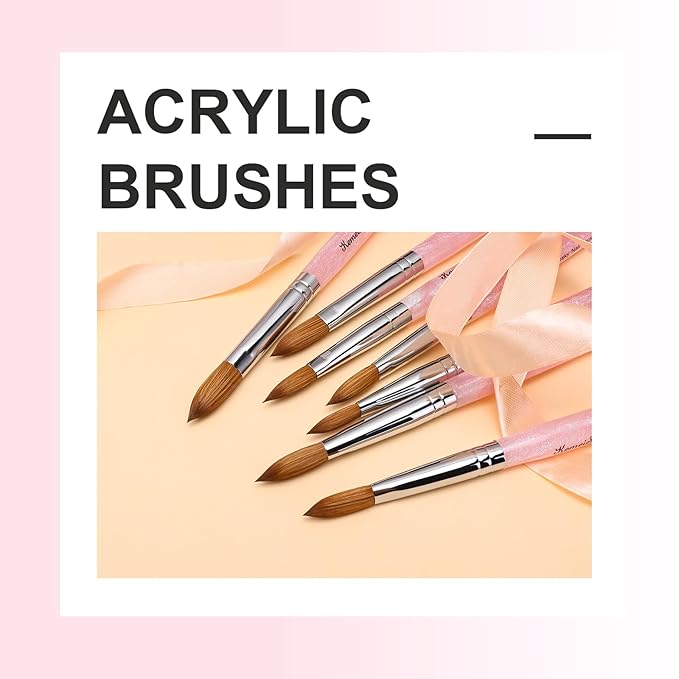 Acrylic Nail Brush Size #12, 100% Pure Kolinsky Nail Art Brushes for Acrylic Application, Sturdy Starry Handle Oval Shaped Nail Design Tools for Professional Manicure DIY, Pink