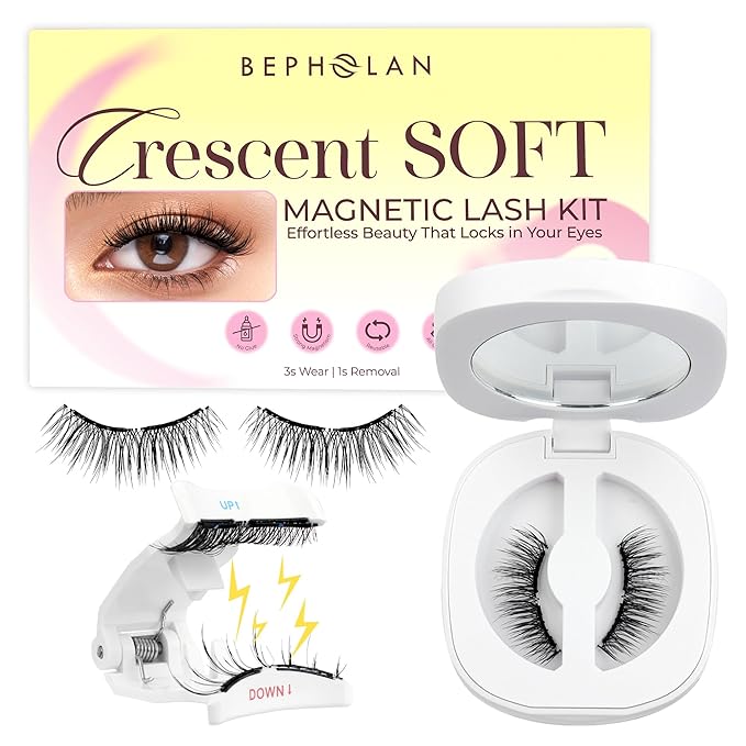 Bepholan Soft Magnetic Eyelashes, Reusable Magnetic Lashes with Applicator, Glue-free False Lashes without Eyeliner, Easy to Wear and Remove (RC24)