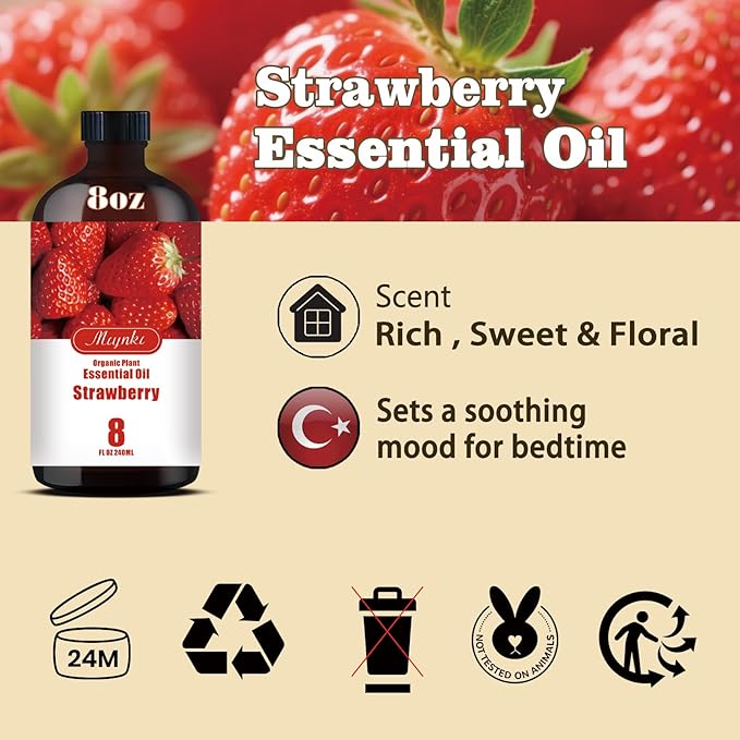 Strawberry Fragrance Oil-Strawberry Essential Oil 8.33oz (250ml)-100% Pure Natural Scent for Diffusers, Candles, Soap Making & Aromatherapy | Relaxing Home & Gift Essential Oil for Bath, Massage