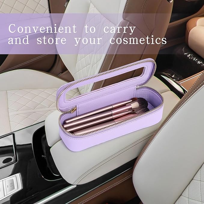 Pinkmik Makeup Brush Bag Slim Clear Makeup Bag Transparent Travel Cosmetic Case & Toiletry Bag with Zipper Small Beatuy Makeup Bag Purse Organizer for Women (X/Purple, SLIM)