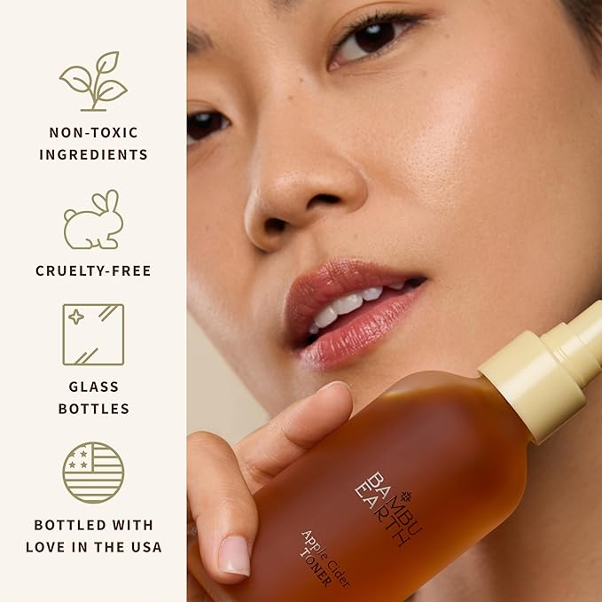Bambu Earth Apple Cider Face Toner - Clarifying and Refreshing Alcohol-Free Toner for Face Formulated with Rosemary Hydrosols - Gently Cleanses & Restores Skin pH Balance for Daily Skincare - 4 Fl. oz