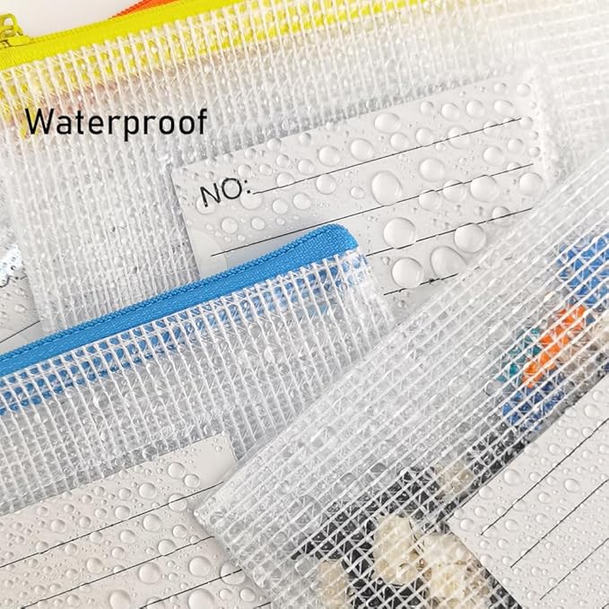 AUSTARK Plastic Mesh Zipper Pouch, 12Pcs Zipper File Bags with Label Pocket, A5 Size 9.2x6.7in, White