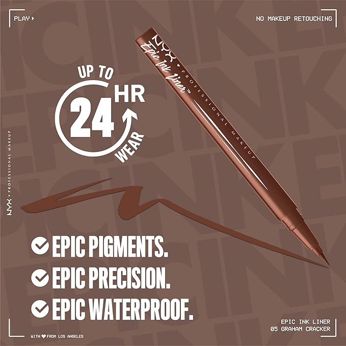 NYX PROFESSIONAL MAKEUP Epic Ink Liner, Waterproof Liquid Eyeliner with Vegan Formula - Graham Cracker (Light Brown Matte)