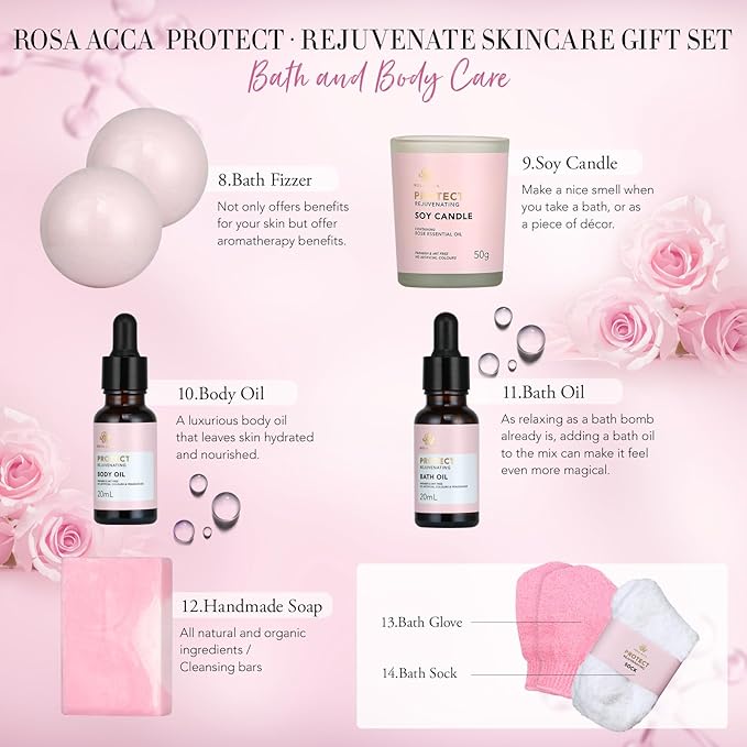 Christmas Gifts for Women, Spa Gifts 28pcs Rose Facial Skin Care Set for Women, Face Cream, Bath Oil, Serum, Shower Accessories - Bath and Body & Facial Kit - Birthday, Valentine's, Bridal Shower