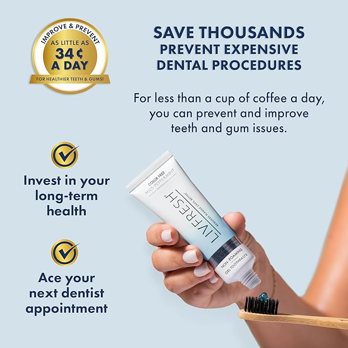 LIVFRESH Toothpaste Gel, Clinically Proven to Remove Plaque 250% Better, Improves Gum Health 190% Better, Prevents & Reduces Tartar, Mild Peppermint