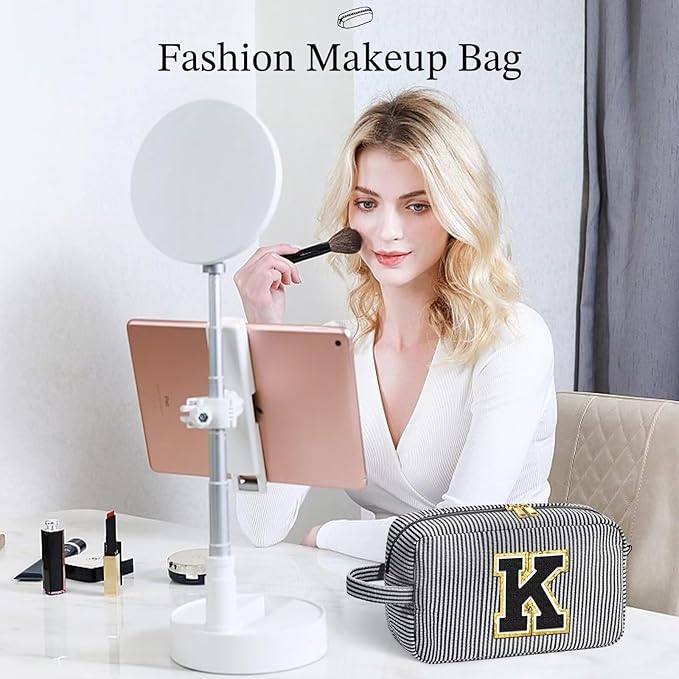 YOOLIFE Gifts for Women, Personalized Birthday Gifts for Women Girlfriend Her Friend Mom Grandma Daughter Wife, Bridesmaid Gifts, Monogram Initial Girls Preppy Makeup Bag A