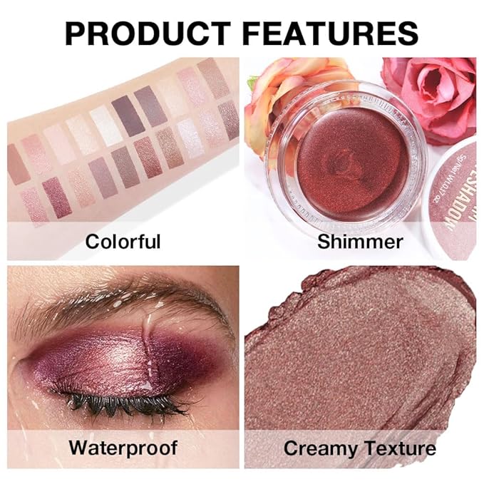 Cream Glitter Cocoa Shimmer Metallic Eyeshadow Palette Makeup, Natural Single Mini Instant Holographic Eyeshadow For Women, Sombras Crema Para Ojos, Talc, Paraben & Cruelty Free, 21