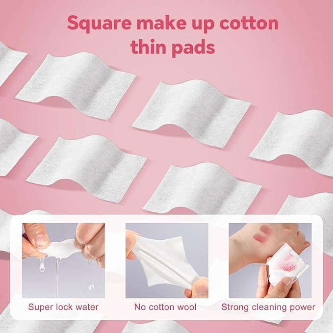 Square Cotton Pads 475 Pcs Makeup Remover Pads Cotton Squares for Face 75 Thick and 400 Ultra-Thin for Daily Skin Care, Pair with Makeup Remover