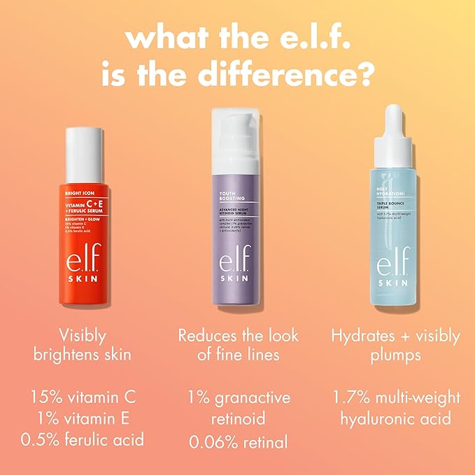 e.l.f. SKIN Bright Icon Vitamin C + E + Ferulic Serum Mini, Brightening & Soothing Face Serum, Helps Even Skin Tone, Vegan & Cruelty-Free, 0.5 fl oz