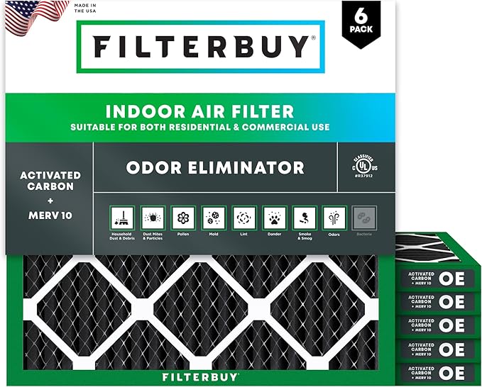 Filterbuy 14x14x1 Air Filter MERV 10 Odor & Allergy Defense by Filterbuy