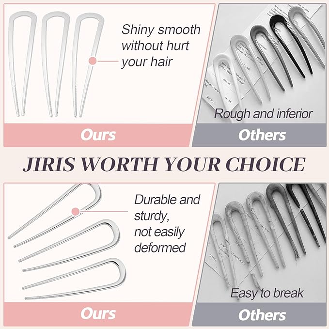 2PCS 4.2Inch French Hair Pins U-Shaped Pins for Women and Girls Fashion Metal Hair Pin French Twist Hair Pins for Buns, Updos,Stylish and Functional(set1-silver)