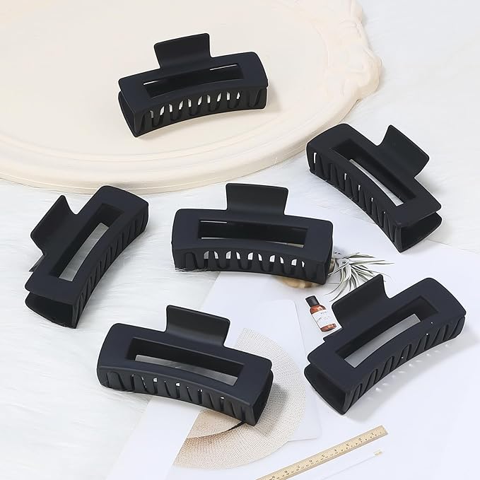 4 Inch Big Hair Claw Clips 6 Pcs Large Claw for Thick Hair Square Hair Clips for Women Rectangle Hair Clips Nonslip Acrylic Banana Jaw Clips Hair Accessories for Girls (Black)