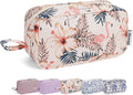 Narwey Cute Makeup Bag Small Toiletry Bag Travel Cosmetic Bag Organizer Make Up Bags with Organized Pockets for Women (Beige Flamingo, Large)