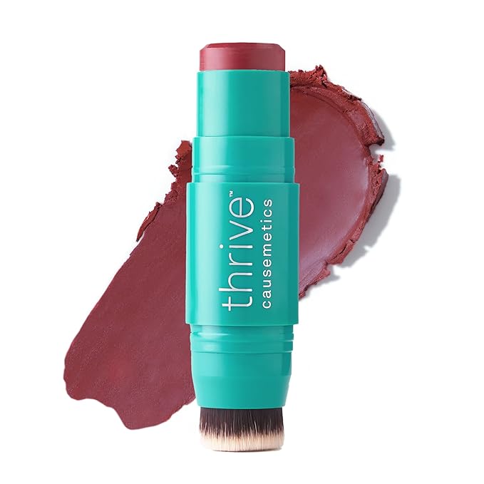 Thrive Causemetics Triple Threat Color Stick: Cream Blush Stick with Vitamin E, Evening Primrose Oil, Waterproof Smudge Proof Face Makeup Formula, Tessa (Berry Matte)