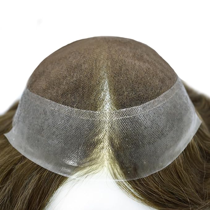 Toupee for Men French Lace Center Human Hair Replacement Systems Transparent Lace Center Hair Piece Mens Toupee Hair Units for Man V-Looped Front Male Hair Prosthesis 8"X10" 7ASH Light Ash Brown