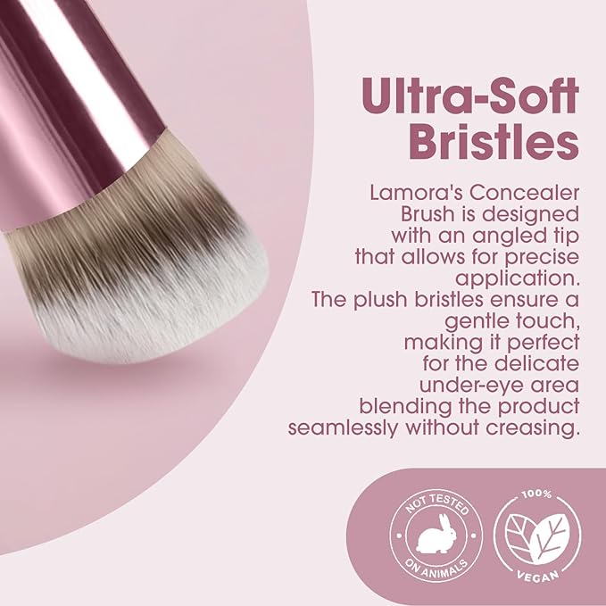 Lamora Concealer Makeup Brush Under Eye - Mini Angled Flat Top Kabuki Nose Contour Brush - Ideal for Concealing Blending Setting Buffing with Powder Liquid Cream Cosmetic - Pro Small Foundation Brush